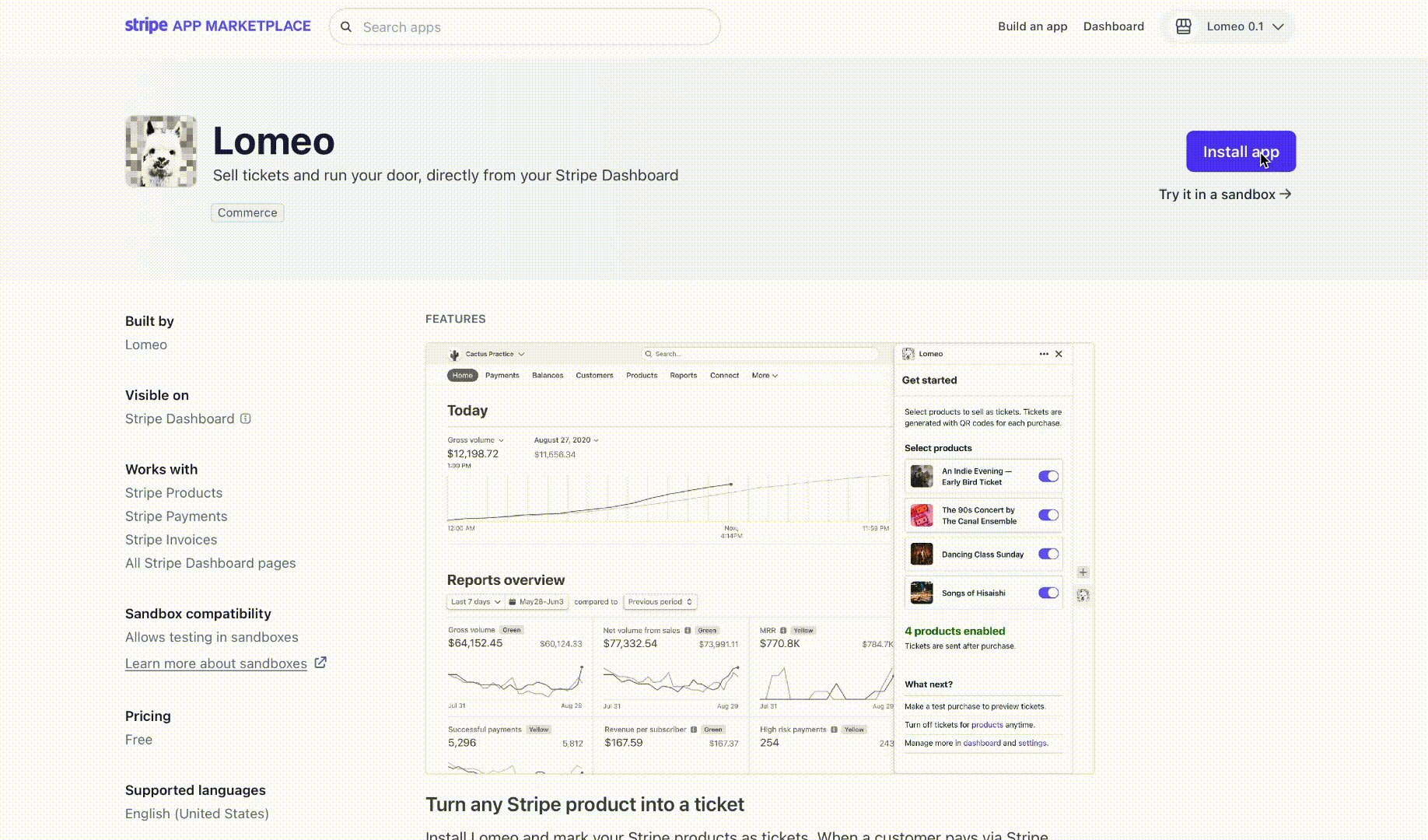 Install Lomeo App on Stripe