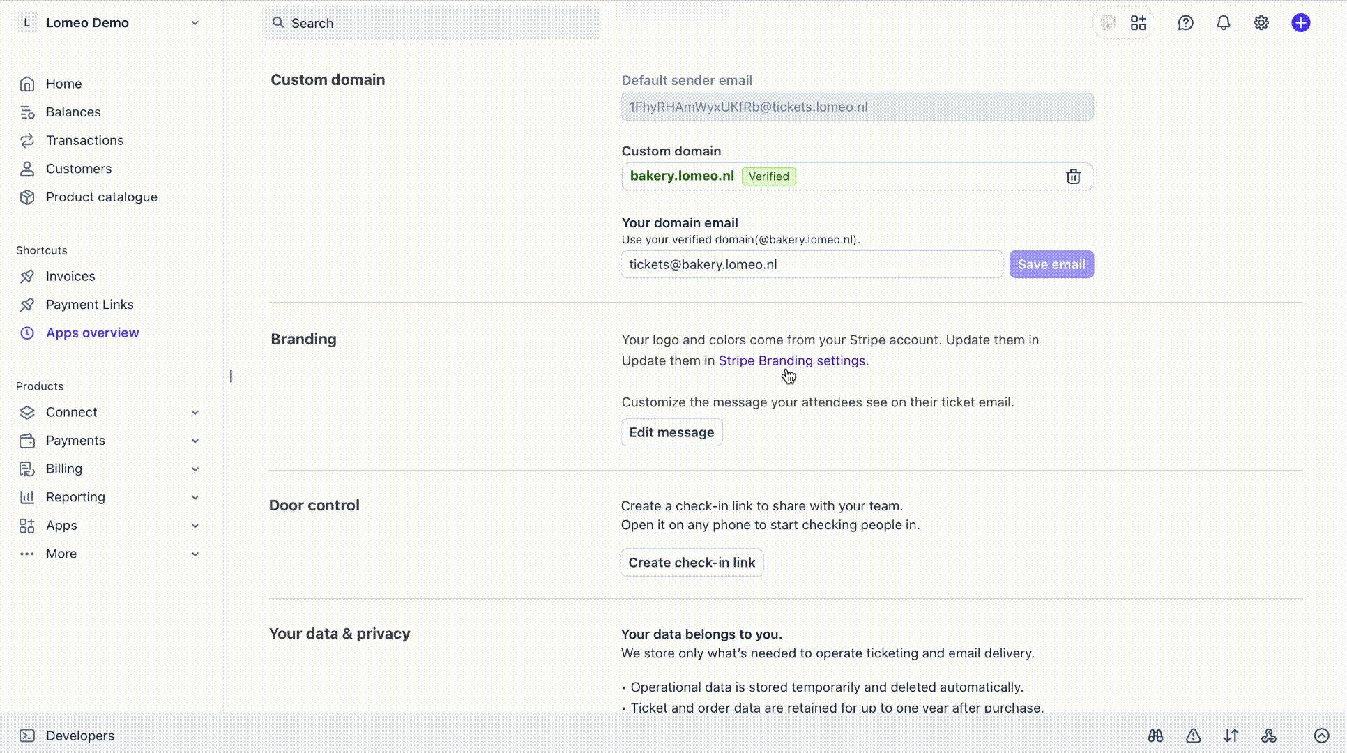 Create a check-in link from the Lomeo App Settings page