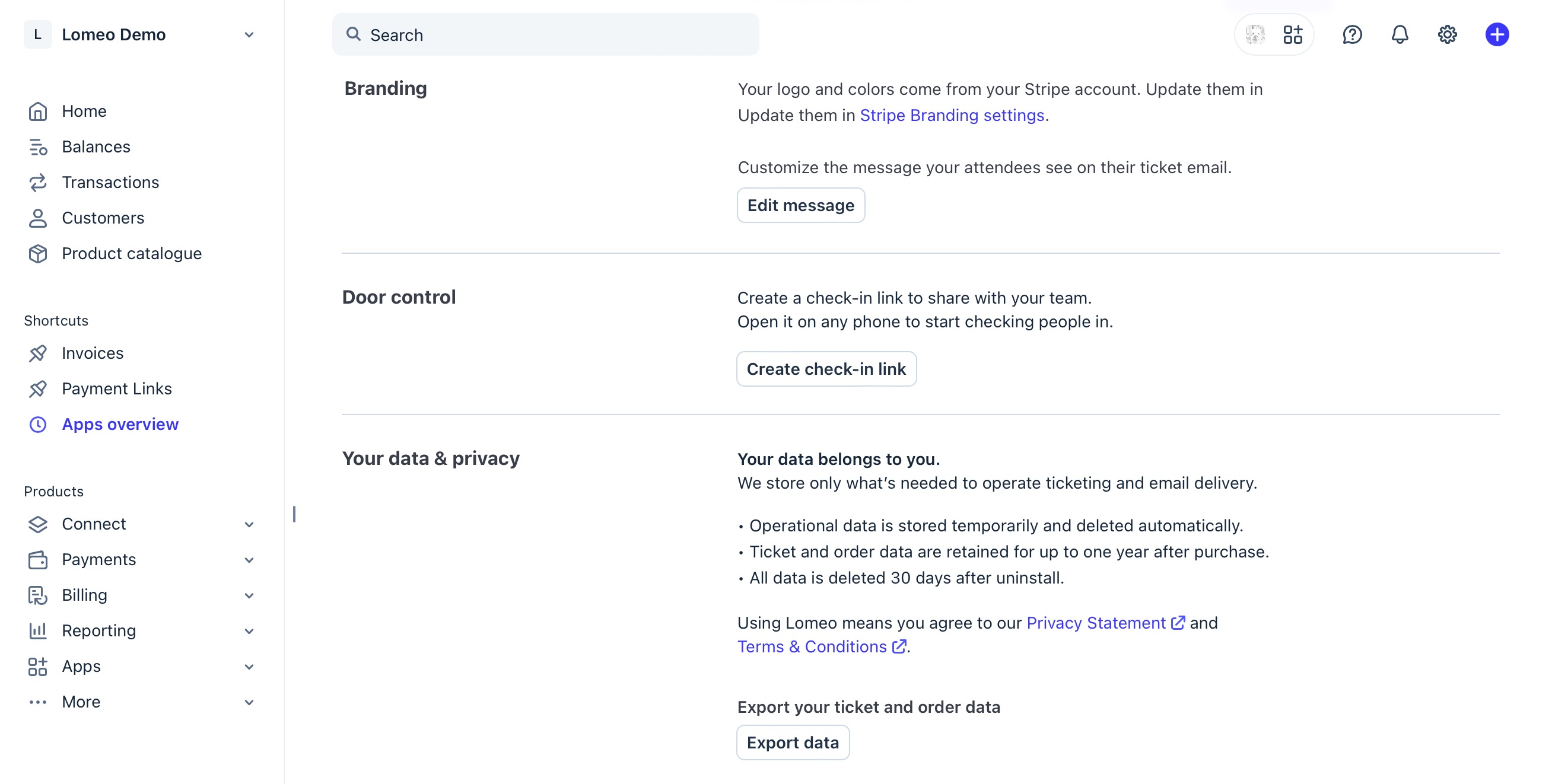 Download your ticket sales data from the Lomeo App Settings page